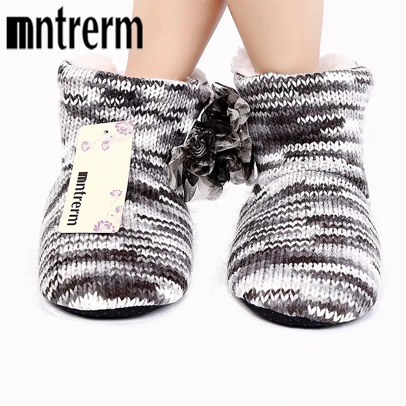 Mntrerm New Warm Soft Sole Woman Indoor Floor Slippers For Women Shoes Crochet Flowers Home Slippers Shoes chinelo Winter Gift