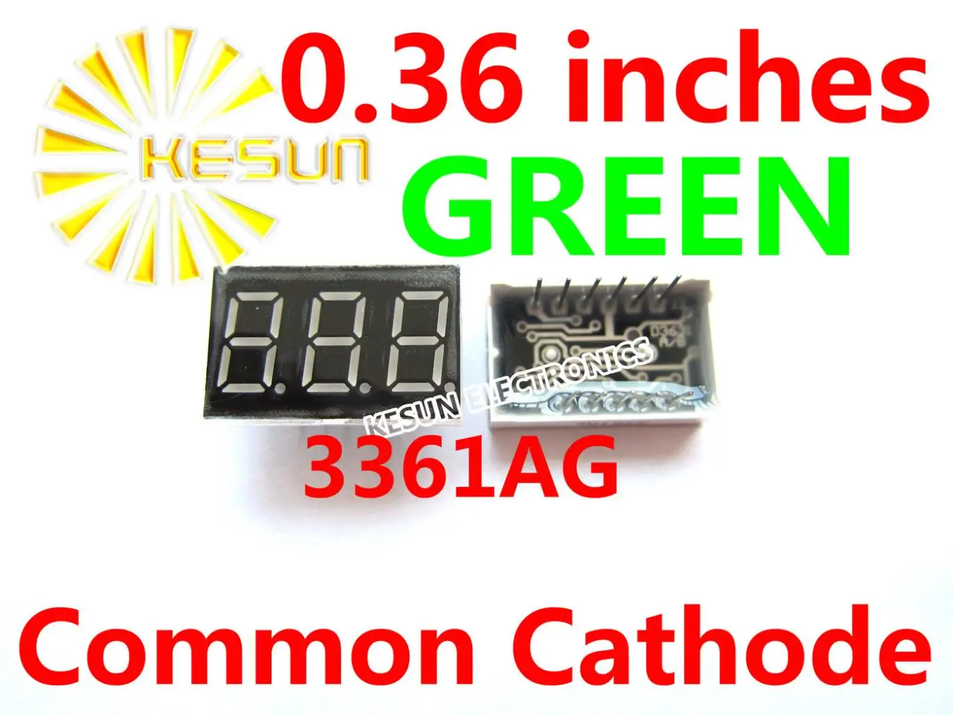 

100PCS x 0.36 inches Green Common Cathode/Anode 3 Digital Tube 3361BG 3361AG LED Display Module