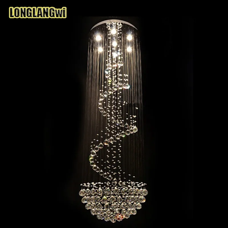 

Large LED Modern K9 Crystal Chandeliers Lamps For Villa Penthouse Spiral Stainless Duplex Rotation Crystal lighting