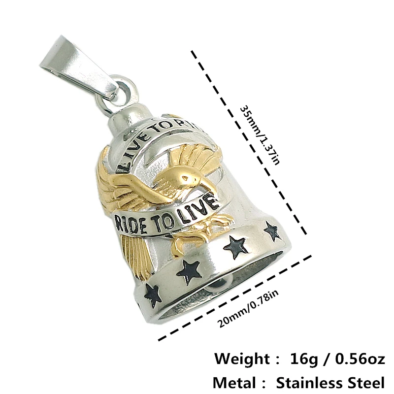 Restock Unisex 316L Stainless Steel Ride To Live, Live To Ride Cool Eagle Stars Biker Have Sound Ring Bell Pendant Newest Gift