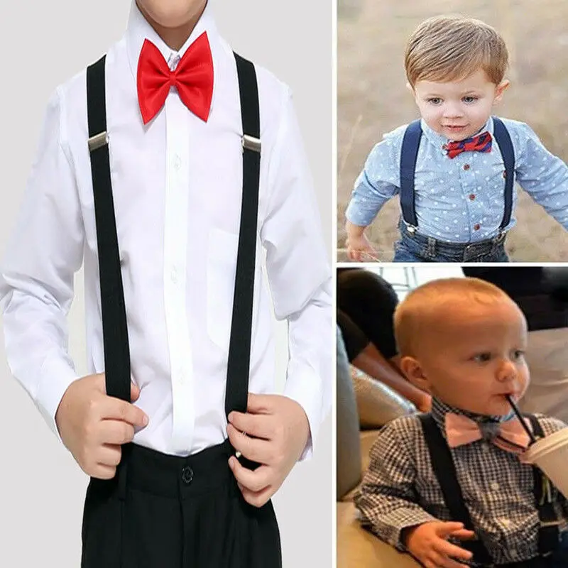 2019 Baby Clothing Accessories Baby Toddler Kids Adjustable Suspender and Bow Tie Set Tuxedo Wedding Suit Party Y-back Clip-on