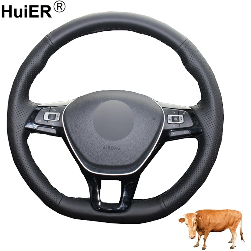 Hand Sewing Car Steering Wheel Cover Top Cow Leather For Volkswagen VW Golf 7 Mk7 New Polo Jetta Passat B8 Tiguan Sharan Touran