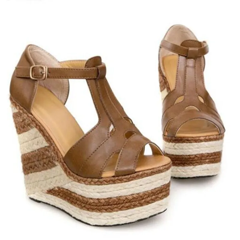 2024 New Summer Women Sandals Shoes National Wind Hit Color Heavy-bottomed Flax Wedge Sandals Roman Ultra-high-heeled Sandals