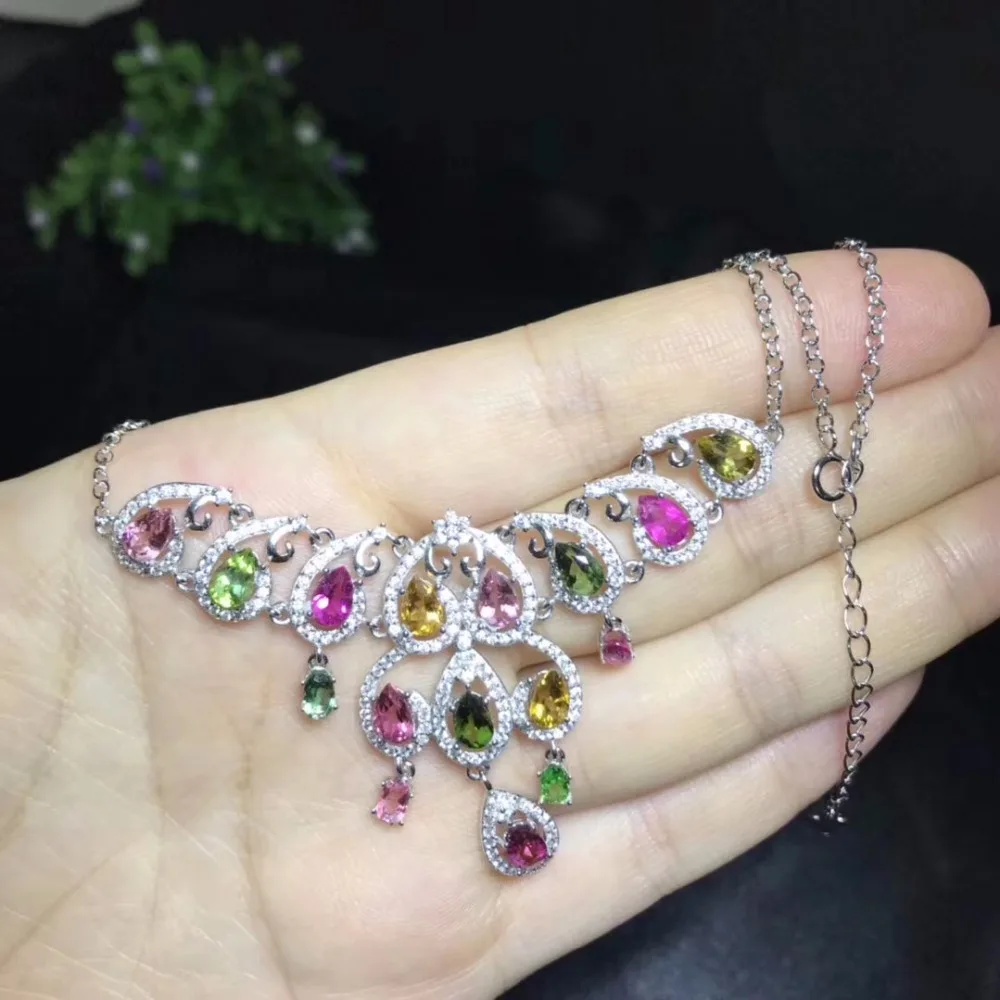 Hongkong designer latest design natural tourmaline necklace, multi color, 925 silver high-end color treasure