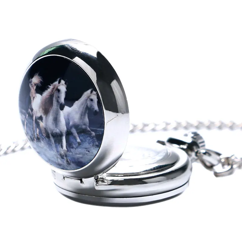 Luxury Small Horse Design Quartz Fob Pocket Watch with Fashion Pendant Sweater Necklace Chain Gift To Women  Free Drop Shipping