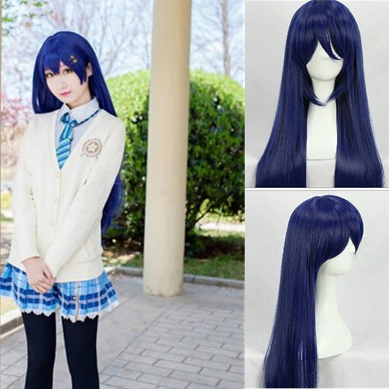 IHYAMS Love Live Sonoda Umi parrucche Cosplay lunghe blu 80cm lungo dritto resistente al calore capelli sintetici Perucas parrucca Cosplay + cappuccio parrucca