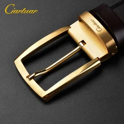 2026 new design belt high quality men belt genuine leather strap trousers first layer ciartuar brass pin buckle