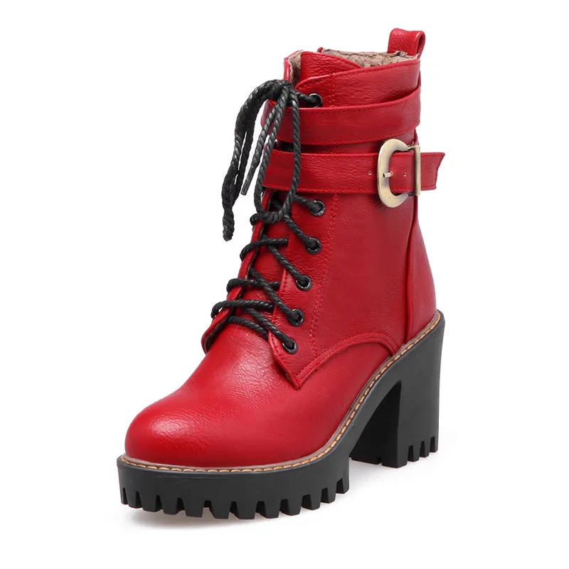 Asumer 2022 NEW women boots black wine red zipper lace up buckle ankle boots square high heels autumn winter shoe platform boots