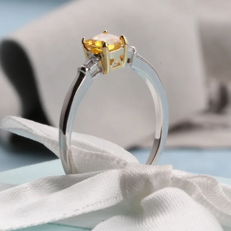CC Simple Rings For Women Small Square Stone Yellow Cubic Zirconia Diamant Fashion Jewelry Bridal Wedding Bague CC1492