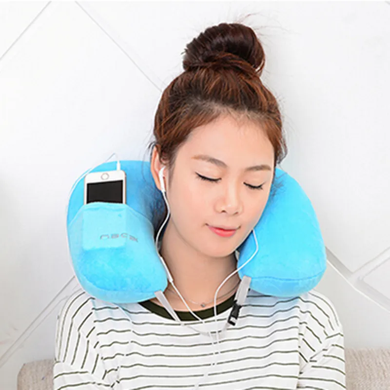 1Pcs Travel Air inflatable Neck Pillow Massager U Shape Portable Neck Pillow Airplane Office Rest Car Travel Pillow HealthCare