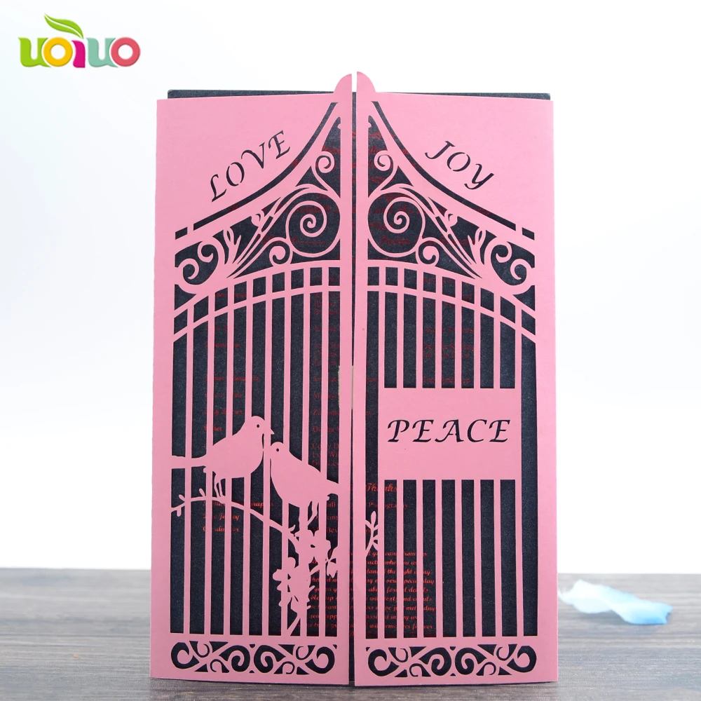 10pcs Sweet Love Bird Wedding Invitations Fashion Cards with Free Name Logo Laser Cut Cover