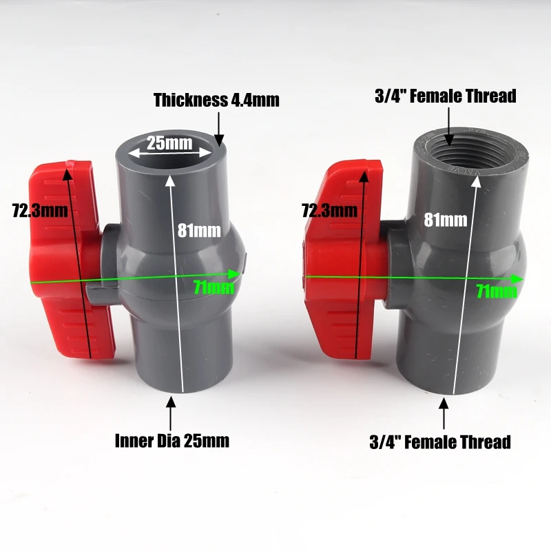 20pcs 25mm PVC Ball Valve 3/4