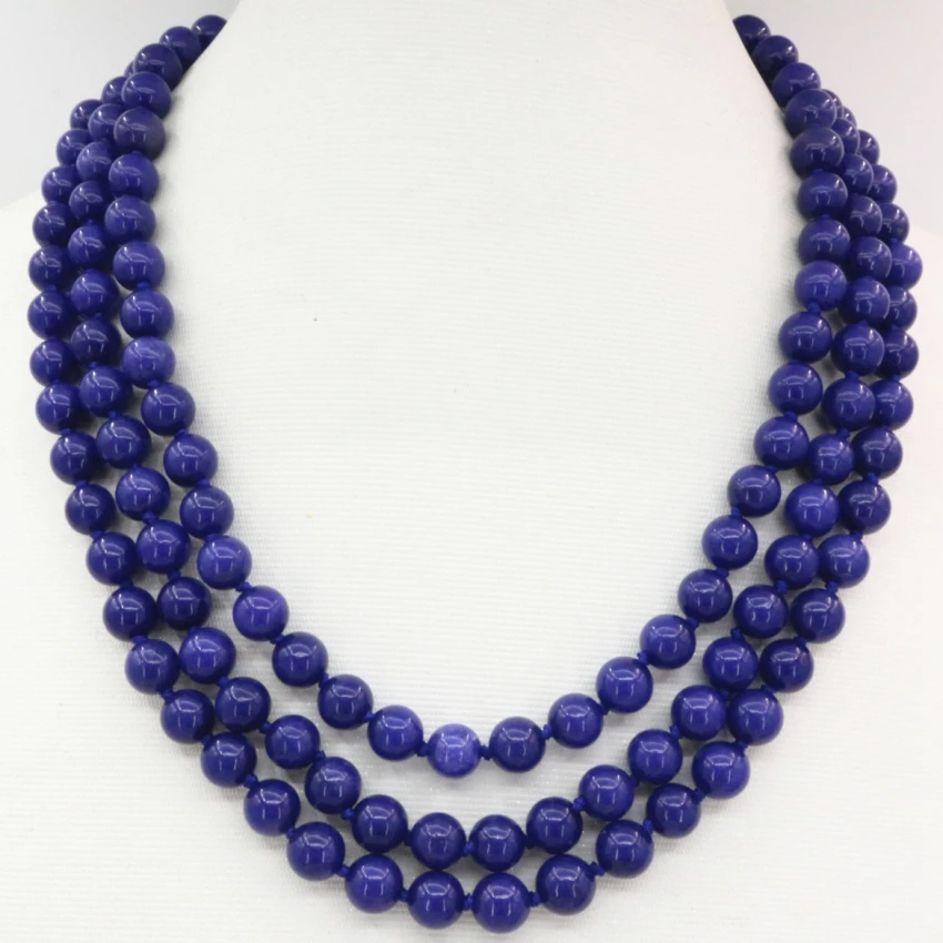 3 rows blue lapis lazuli 8mm stone strand necklace round beads high grade women weddind party diy jewelry 17-19inch B3207