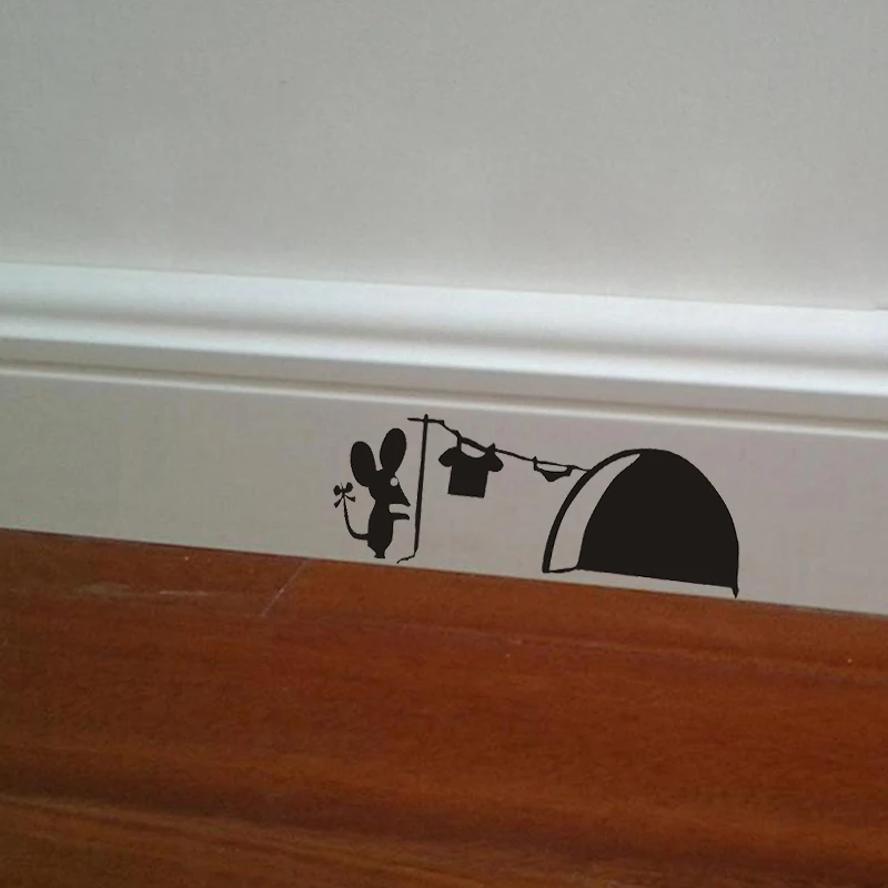 JJRUI Hot Sale Cute Mouse Hole Wall Art Sticker Washing Vinyl MICE Home Skirting Board Funny PVC Home Kids Room Wall Stickers