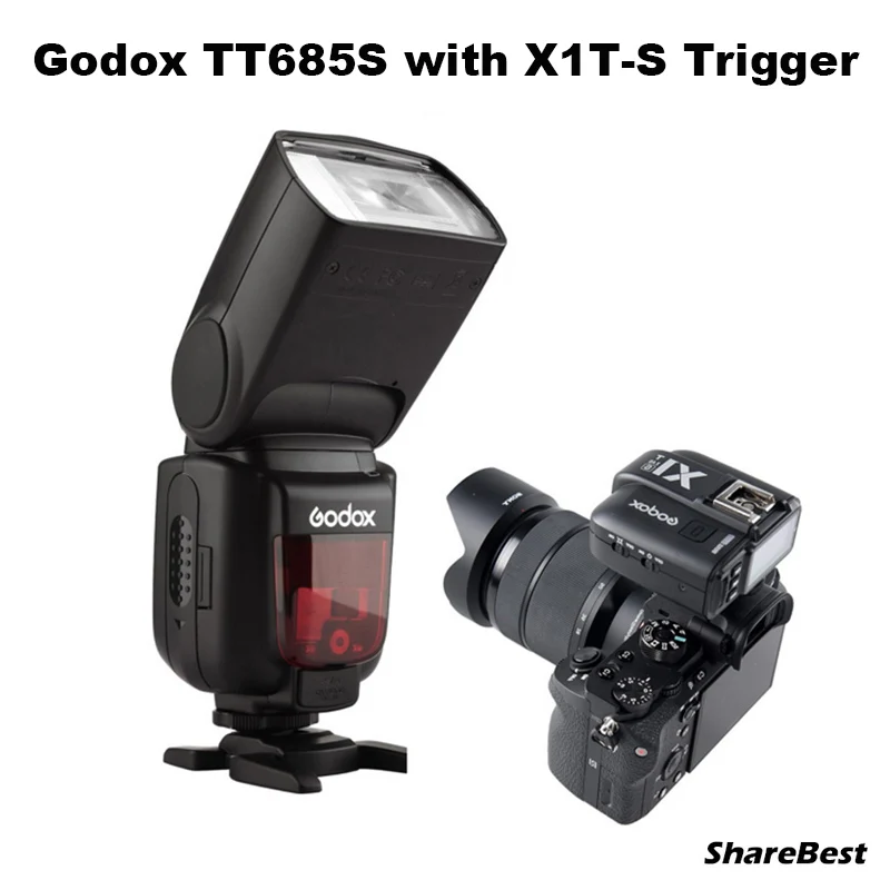 2pcs Godox TT685S TTL HSS GN60 Speedlite Flash for Sony A7 II A7R II A7S II A6300 +1pcs X1T-S TTL 2.4G HSS Wireless Trigger GIFT