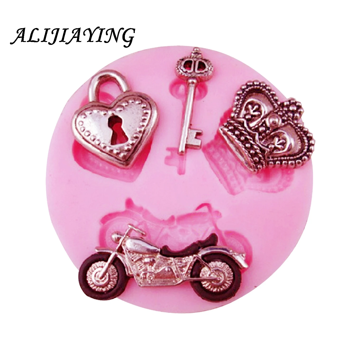 1Pcs Love lock key motorcycle fondant silicone mold for cake decorating tools cooking Sugarcraft Baking Accessories D0437