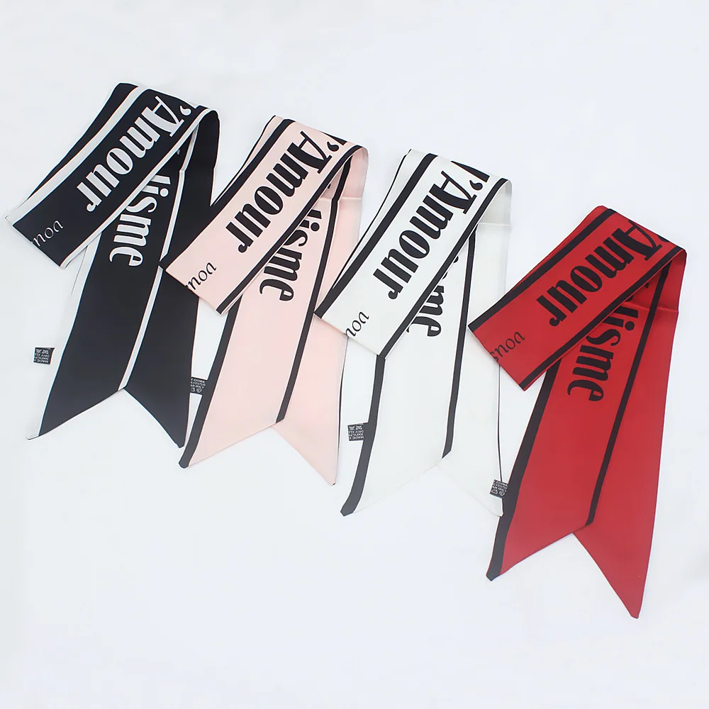 6X100CM Simple Letter Printing Neck Twill Scarf For Women Bag Handle Ribbon Tie Scarf  Korean Hairbands Neckerchief Girls Gift