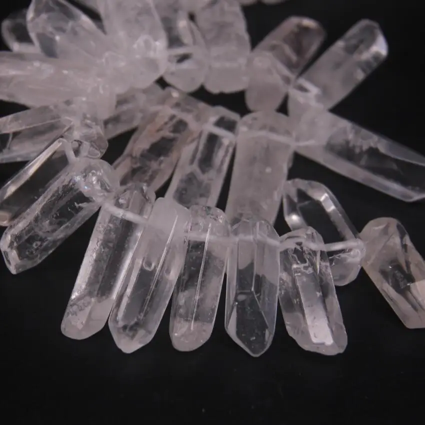 35-38pcs/Strand Large Size Raw Clear Crystal Quartz Top Drilled Points,Polished Natural Gems Tusk Stick Spike Pendant Beads Bulk