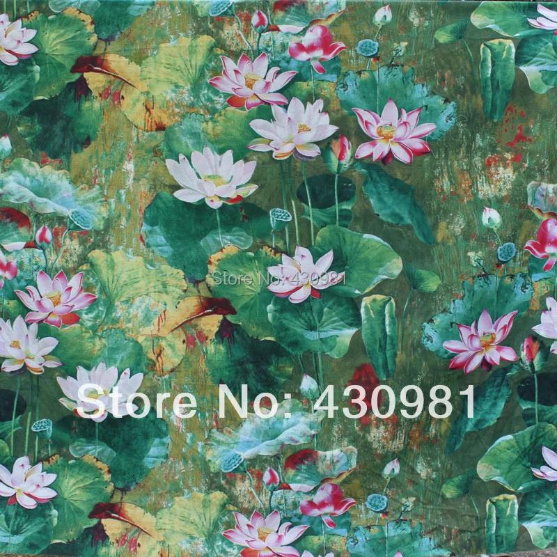 100*140cm linen cotton material for dress green lotus curtain tissu tecido ethnic fabric