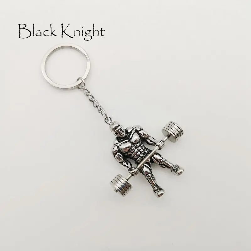 Black Knight Body building weight lifting figure charm key chain Retro silver color mens fashion car keyrings BLKN0216-KC