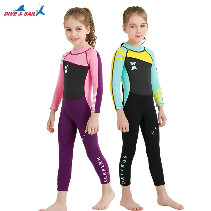 

DIVE&SAIL Pink Neoprene 2.5MM Full Wetsuit Kids Long Sleeve Swimwear Girl Rashguard for Children Diving Suit Children's Wet Suit