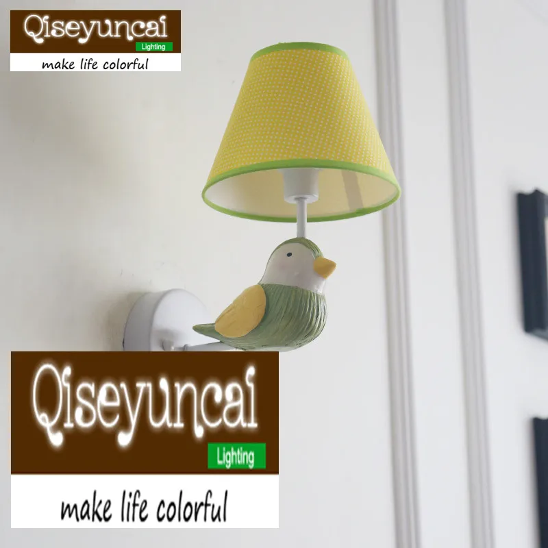 

Qiseyuncai American small fresh bird children's room wall lamp simple boy girl bedroom resin lighting free shipping