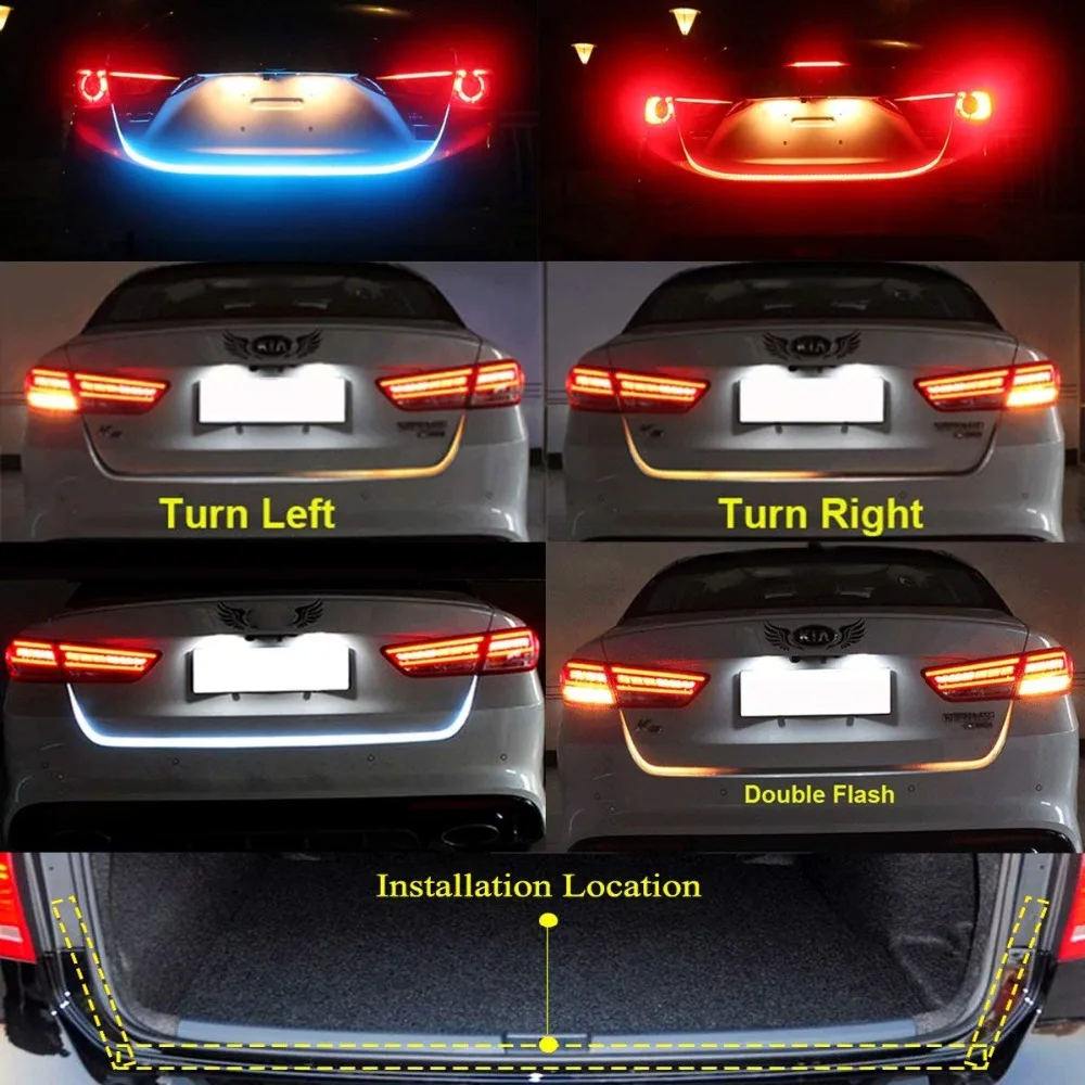 120cm Car Dynamic Streamer Floating LED Strip Additional Stop Light  Auto Trunk Tail Brake Running Turn Signal Lamp
