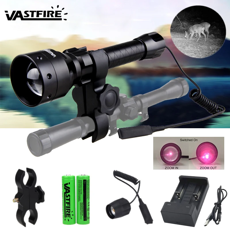 

Tactical IR Flashlight 850nm Infrared Zoomable Rail Mount Armed Hunting Pistol Weapon Lamp 400 Yard Red Airsoft Guns Light