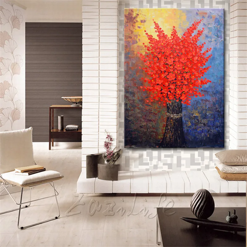 Canvas Painting Hand Painted palette knife 3D texture Flower Tree Wall Pictures For Living Room Christmas decorations for home74