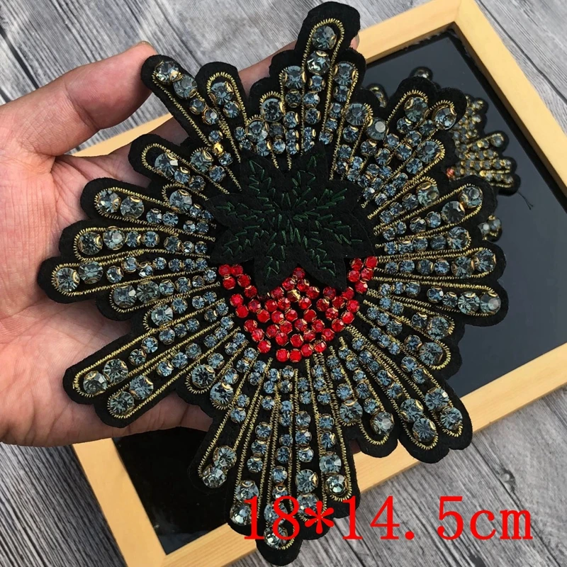 Beaded large strawberry fruit glass patches Motif sew on top grade Applique 3D embroidery DIY accessory applique