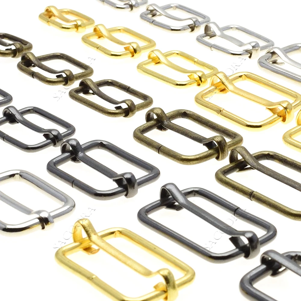 5pcs/pack Metal Slides Tri-Glides Wire-Formed Roller Pin Buckles Strap Slider Adjuster Buckles Rectangle Adjuster Belt Buckles