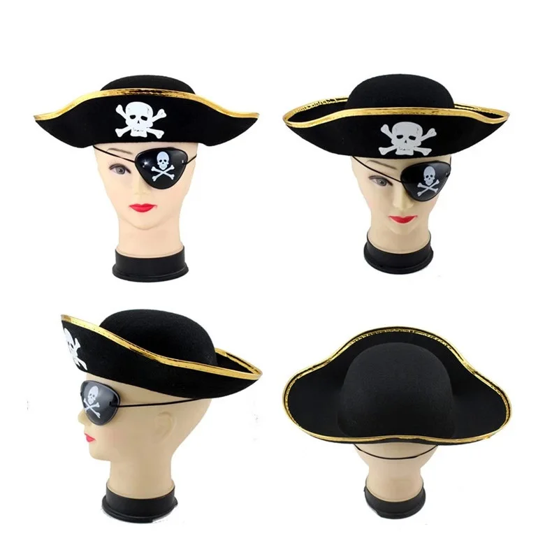 Pirate Cap Skull Print Pirate Captain Costume Cap Halloween Masquerade Party Cosplay Hat Prop