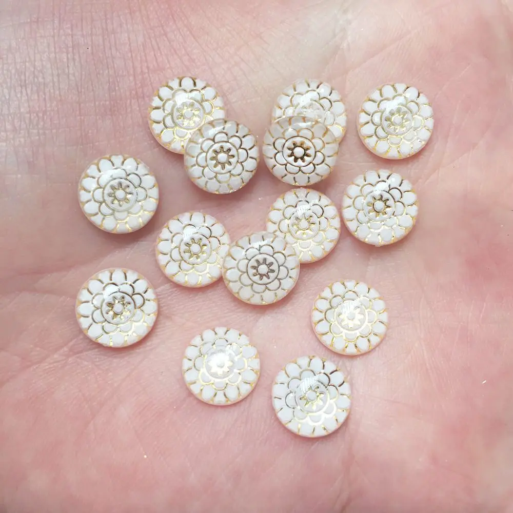 New 80pcs Resin 10mm Round Colorful Flower Flat back rhinestone appliques DIY Wedding scrapbook craft SW41