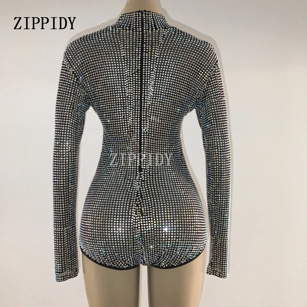 Sparkly Full AB Crystals Bodysuit Luxury Glisten Outfit Party Celebrate Leotard Costume Nightclub Prom Singer Stage Show Clothes