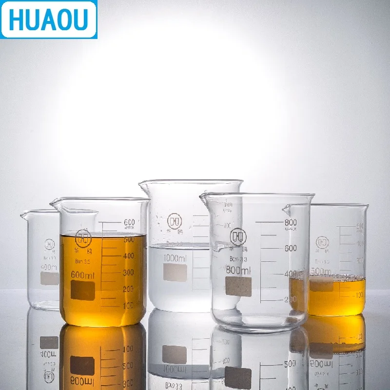 HUAOU-Bécher en Verre Borosilicate de Forme Basse, Tasse à Mesurer avec Graduation et Bec, Équipement de Chimie de Laboratoire, 600ml, 3.3