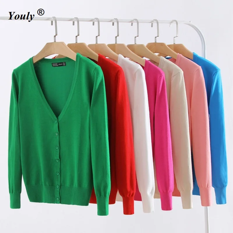 Solid candy Colors Sweater Women Cardigan Knitted Sweater Coat Long Sleeve Crochet Female Casual V-Neck Woman Cardigans Tops