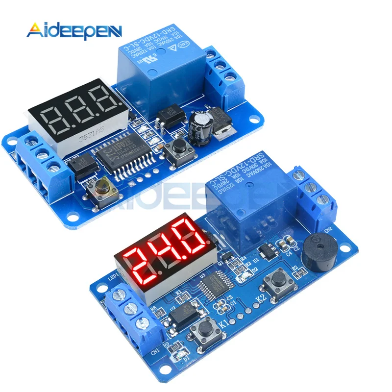 DC 12V LED Digital Time Delay Relay Buzzer Module Timer Relay Time Control Switch Trigger Timing Board Automation Car 2/3 Button