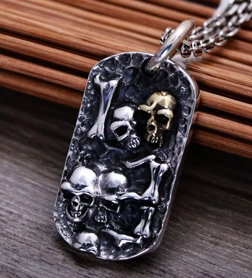 

MAYONE S925 sterling silver retro Thai silver personality embossed skull men's pendant