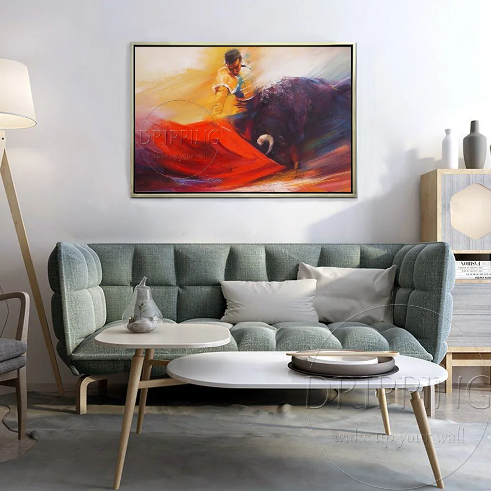 Hand-painted High Quality Modern Wall Art Spanish Matador Oil Painting Bullfight Picture Handmade Matador Bullfight Oil Painting