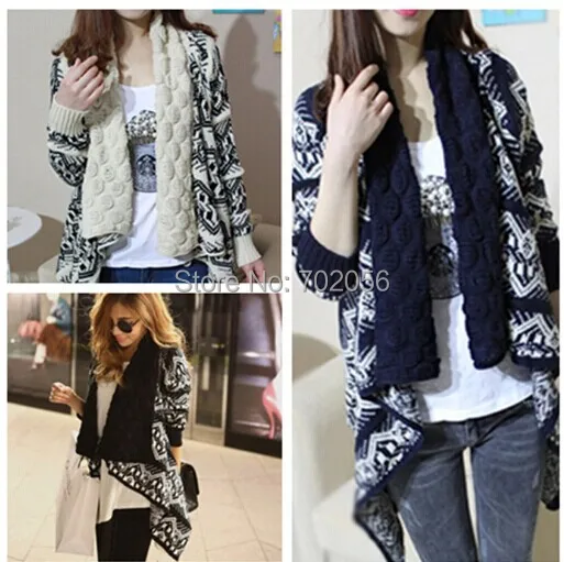 

winter trend jacquard knit stole Cardigan Knitting Coat lady coat Cape Poncho shawl wraps Sweater #3613