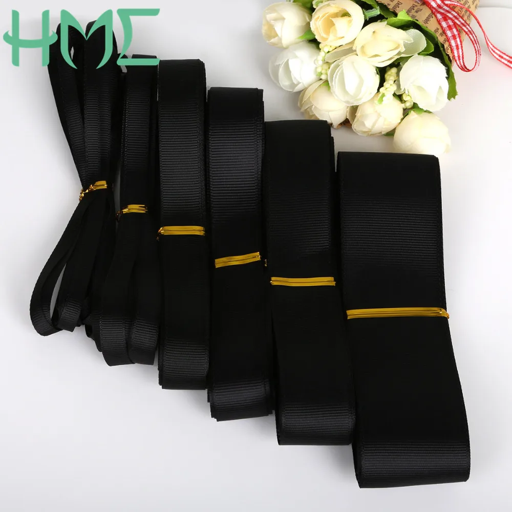 5yards/lot 7/10/15/20/25/38mm Pure Black Grosgran Ribbons for  Party Decoration DIY Gift Wrapping Scrapbooking Craft Sewing