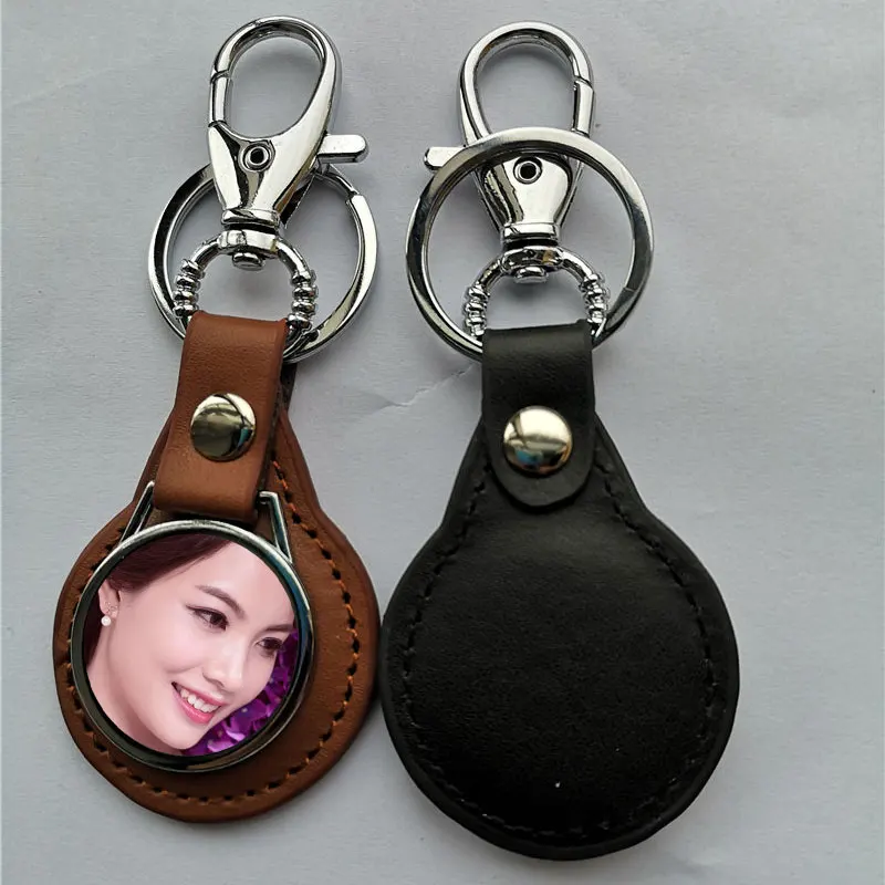 new style sublimation blank pu key chains brown black Round  key ring heart  transfer printing consumable 20pcs/lot