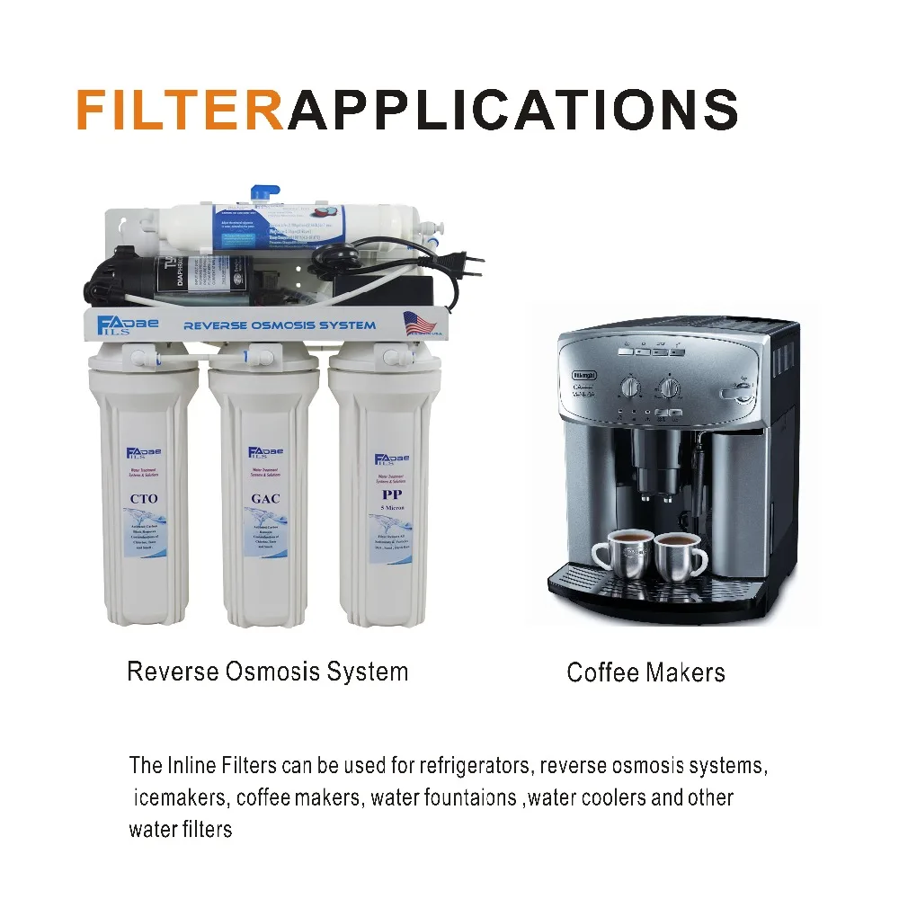 10 "Inline kokosowego węgla filtr wody 2500 Gal. Do lodówki, kostkarka do lodu, pod zlewem System RO, 1/4" szybkie złącze