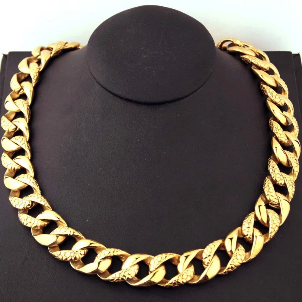 Hip hop 18MM 57 CM Super Heavy  Mens Flat Curb Cuban Chain Necklaces Stainless Steel Serpentine Weaving Snake Pattern