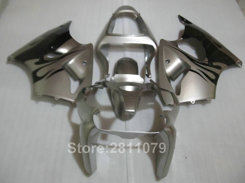 Injection molded hot sale fairing kit for kawasaki Ninja ZX6R 00 01 02 silver black fairings set ZX6R 2000 2001 2002 KL16