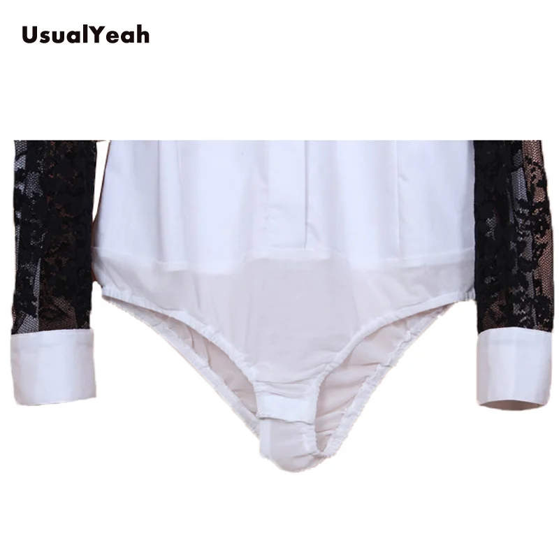 Usualyeah Nuovo Casual Manica Lunga Rappezzatura Del Merletto Delle Donne di Usura Del Lavoro Camicia Sottile Corpo in Forma Ufficio Camicetta Blusas Bianco S-XXL SY0099