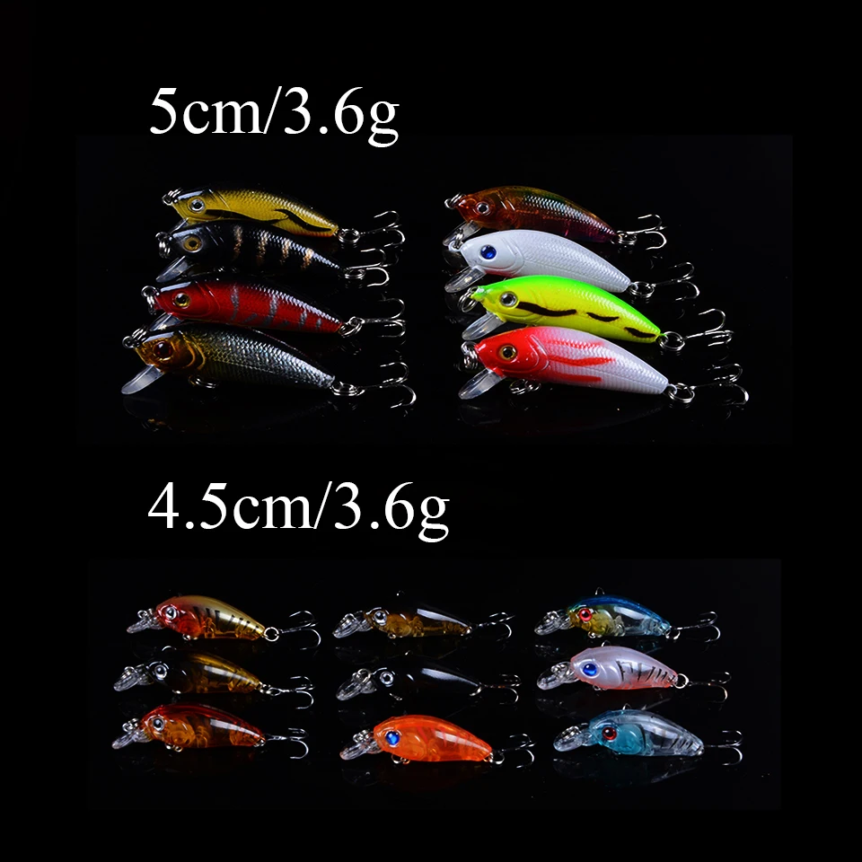 17 Pcs Minnow wobbler crankbait  Mixed 2 Models Fishing Lure Hard Bait with 2 Fishing Hooks Fishing Tackle Lure 3D Eyes