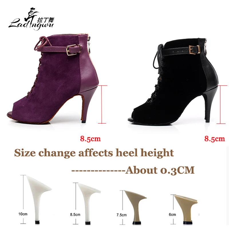 Autumn and Winter Models Dance Shoes Samba Latin Dance Shoes Salsa Dance Ballroom Shoes Purple/Black Fish mouth type Boots