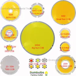 Round LED COB Fonte de iluminação, Sumbulbs, Chip Circular a bordo para Spotlight, Down Lights, LEDs DIY, lâmpada COB, 3W-200W