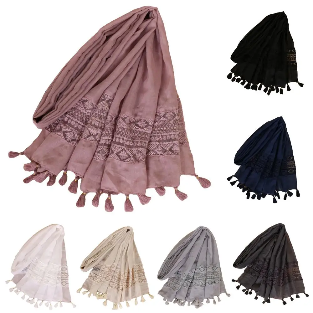 210*70cm Women Tassel Scarf Muslim Headscarf Shawl Wrap Islamic Maxi Long Scarves Arab Stoles Fringe Neck Head Cover Hijabs New